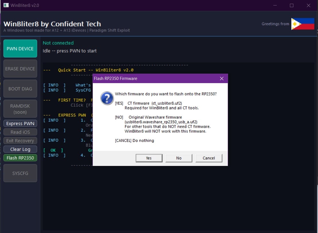 WinBliter8 — PWND state, ERASE button active